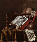 Edwaert Collier Still Life with Musical Instruments, Plutarch's Lives a Celestial Globe USA oil painting artist